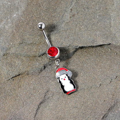 Red Gem Holiday Penguin Christmas Dangle Belly Ring