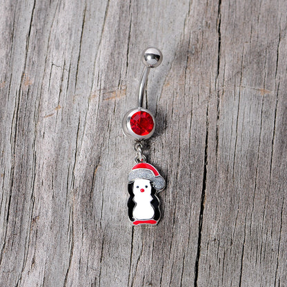 Red Gem Holiday Penguin Christmas Dangle Belly Ring