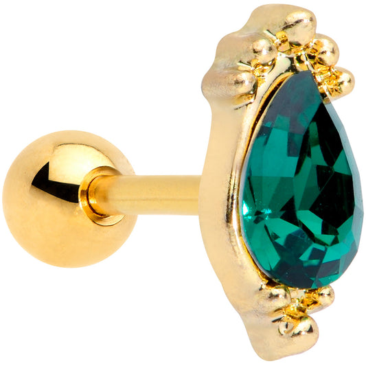 16G 1/4 Green Gem Gold Tone Drop Cartilage Tragus