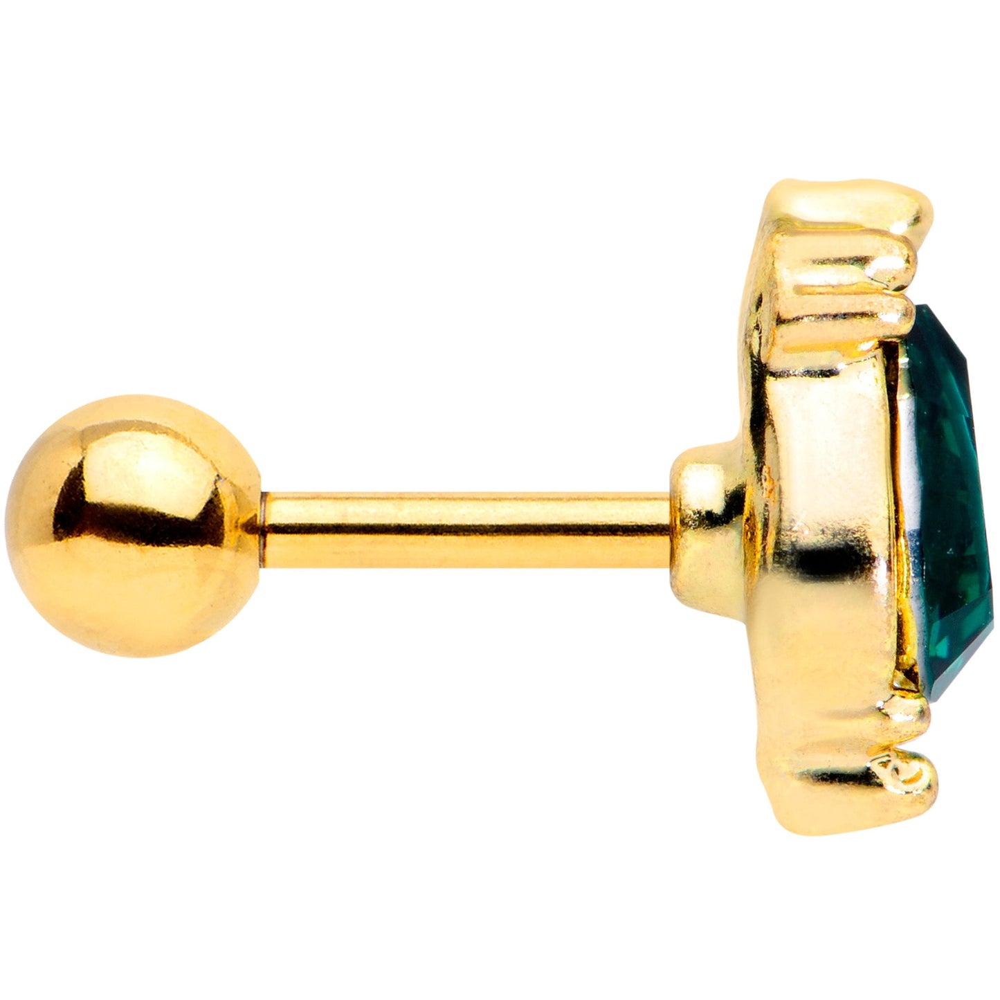 16G 1/4 Green Gem Gold Tone Drop Cartilage Tragus