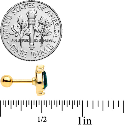 16G 1/4 Green Gem Gold Tone Drop Cartilage Tragus