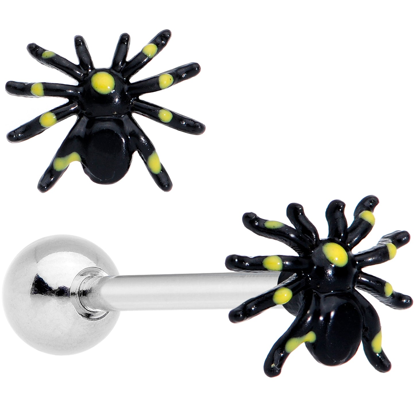 Black Yellow Spooky Spider Halloween Barbell Tongue Ring