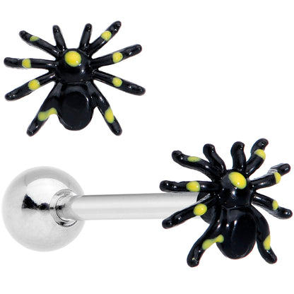 Black Yellow Spooky Spider Halloween Barbell Tongue Ring