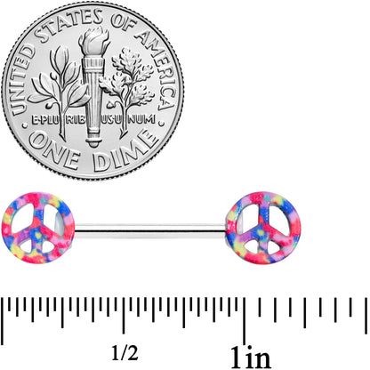 14G 5/8 Hippie Rainbow Peace Sign Barbell Nipple Ring Set