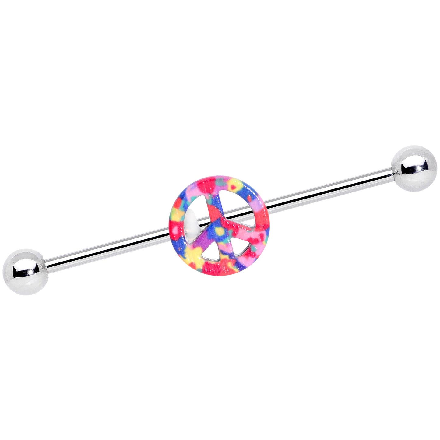 14G Hippie Rainbow Peace Sign Industrial Barbell 38mm