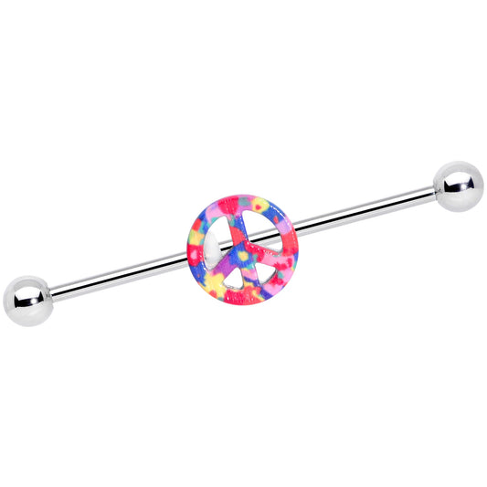 14G Hippie Rainbow Peace Sign Industrial Barbell 38mm