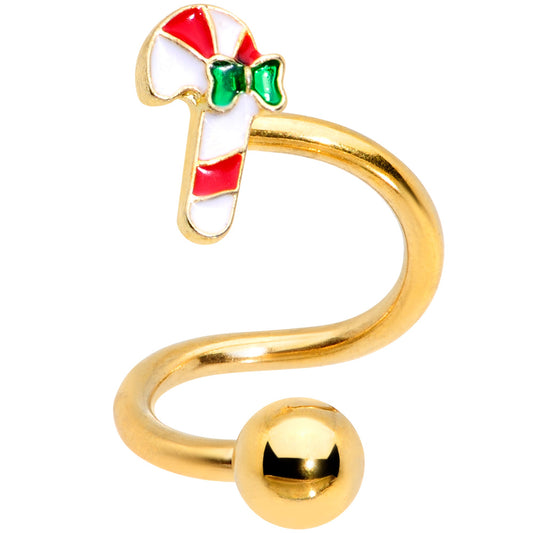 14G 3/8 Gold Tone Candy Cane Christmas Spiral Twister Belly Ring