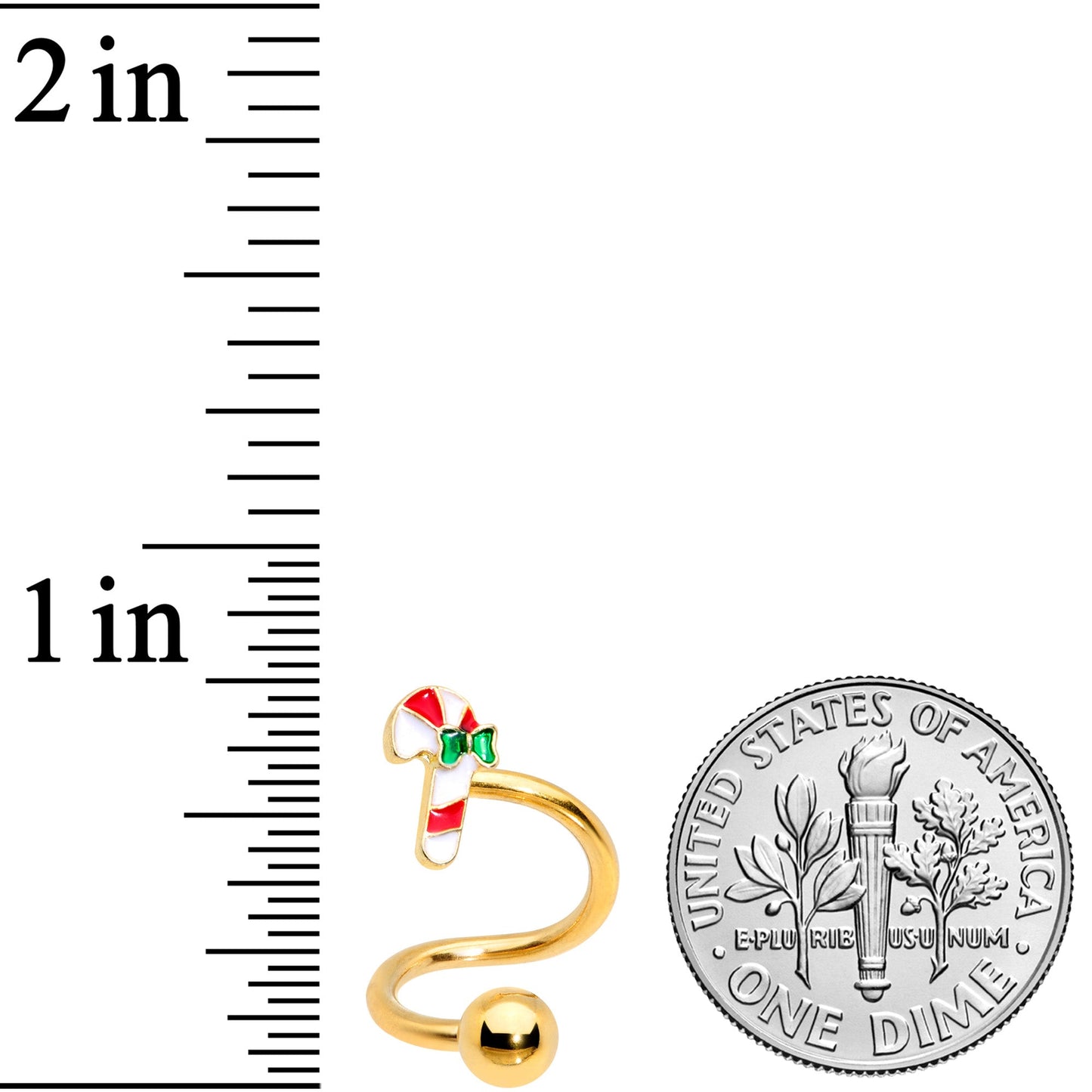 14G 3/8 Gold Tone Candy Cane Christmas Spiral Twister Belly Ring