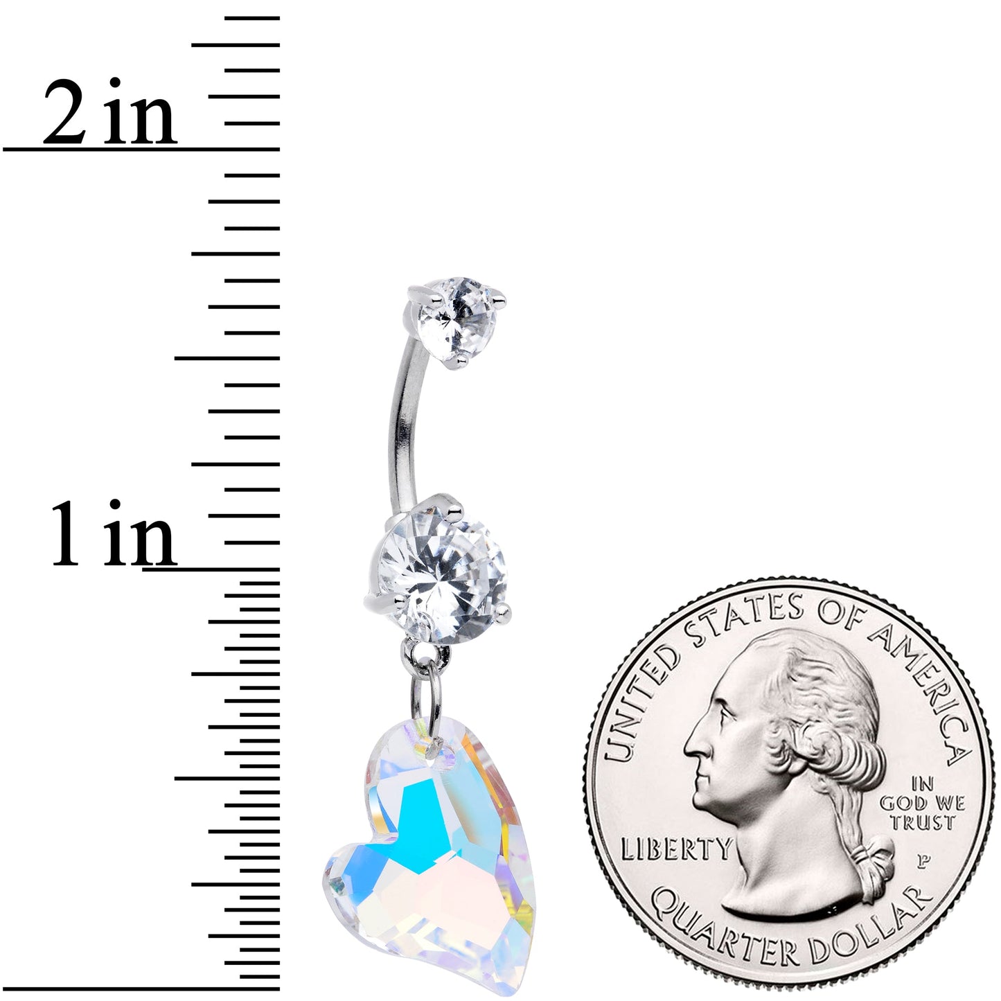 Clear Aurora Gem Stylized Heart Dangle Belly Ring
