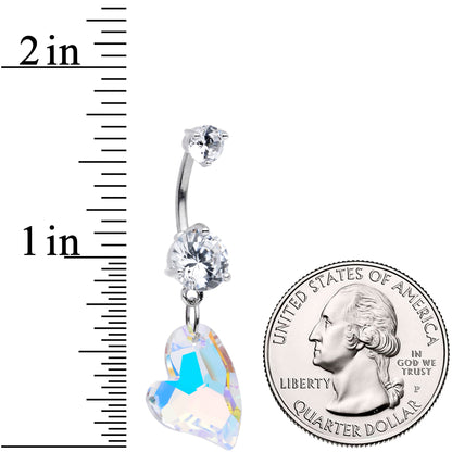 Clear Aurora Gem Stylized Heart Dangle Belly Ring