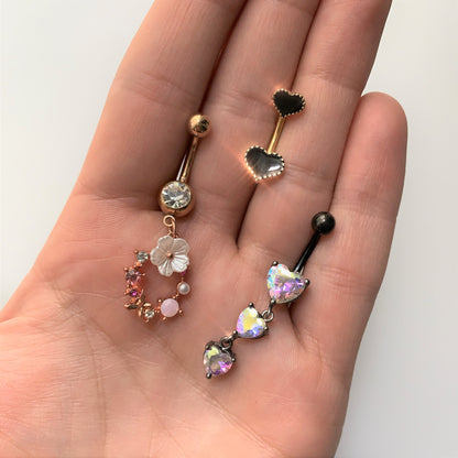 Clear Pink Gem Rose Gold Tone Wreath Flower Dangle Belly Ring