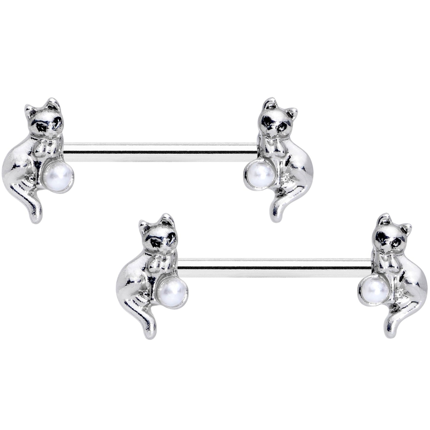 14G 9/16 Steel Ball Cat Barbell Nipple Ring Set