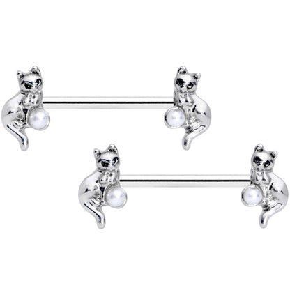 14G 9/16 Steel Ball Cat Barbell Nipple Ring Set