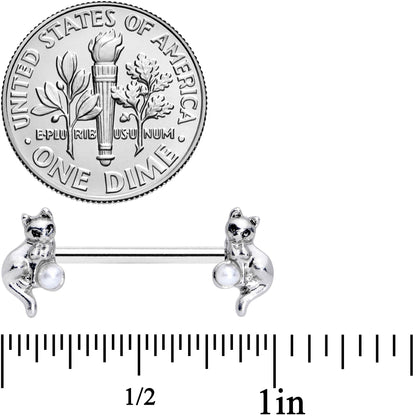 14G 9/16 Steel Ball Cat Barbell Nipple Ring Set