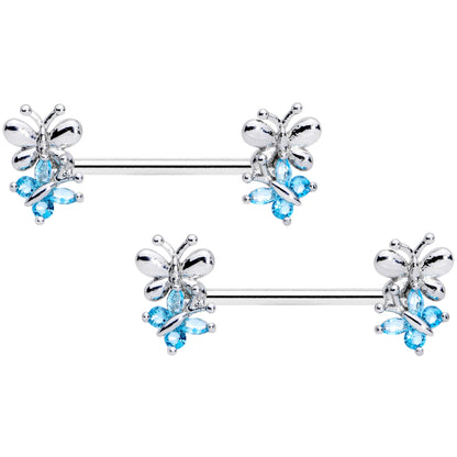 14G 5/8 Aqua CZ Gem Butterfly Barbell Nipple Set
