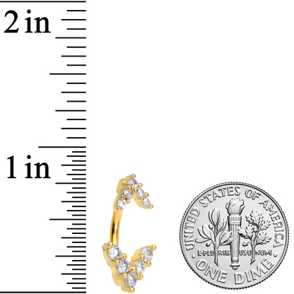 Clear CZ Gem Gold Tone Twin Arrow Double Mount Belly Ring
