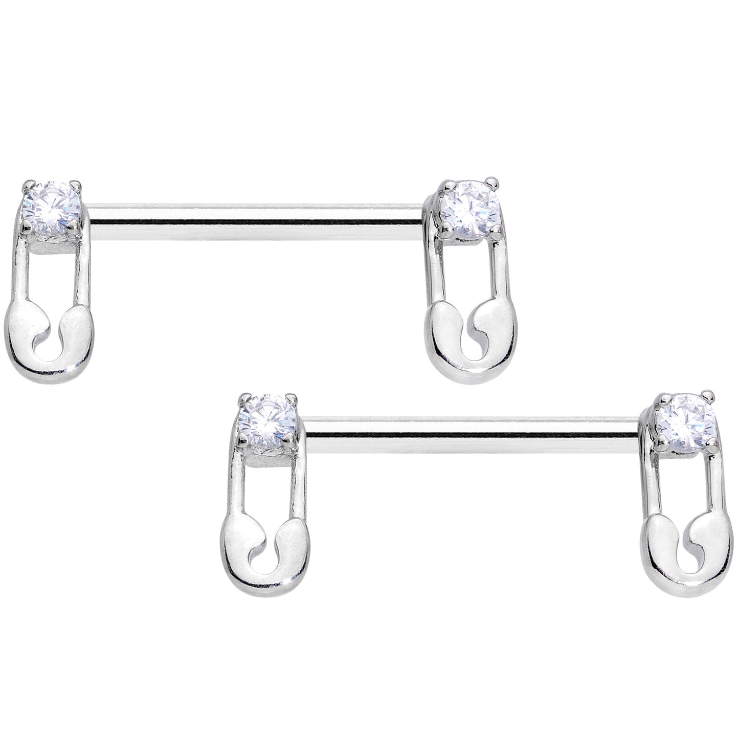 14G 9/16 Clear CZ Gem Punk Safety Pin Barbell Nipple Ring Set