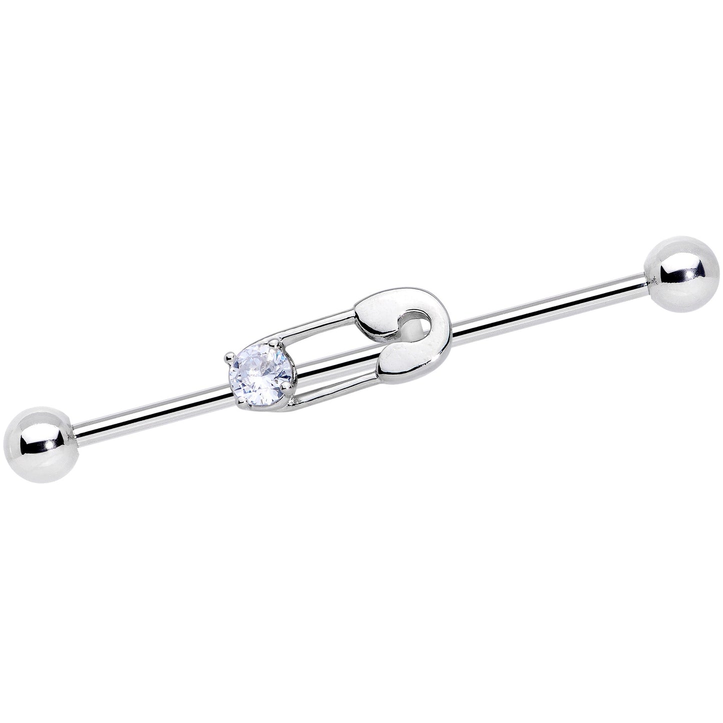 14G Clear CZ Gem Punk Safety Pin Industrial Barbell 38mm