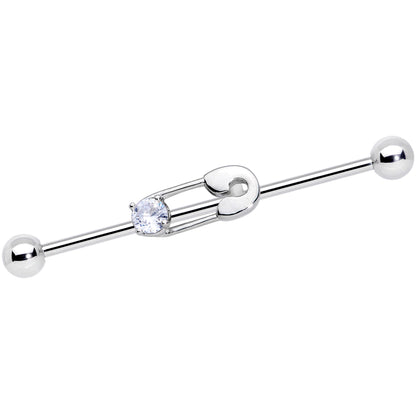 14G Clear CZ Gem Punk Safety Pin Industrial Barbell 38mm