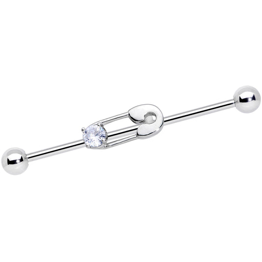 14G Clear CZ Gem Punk Safety Pin Industrial Barbell 38mm