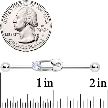 14G Clear CZ Gem Punk Safety Pin Industrial Barbell 38mm