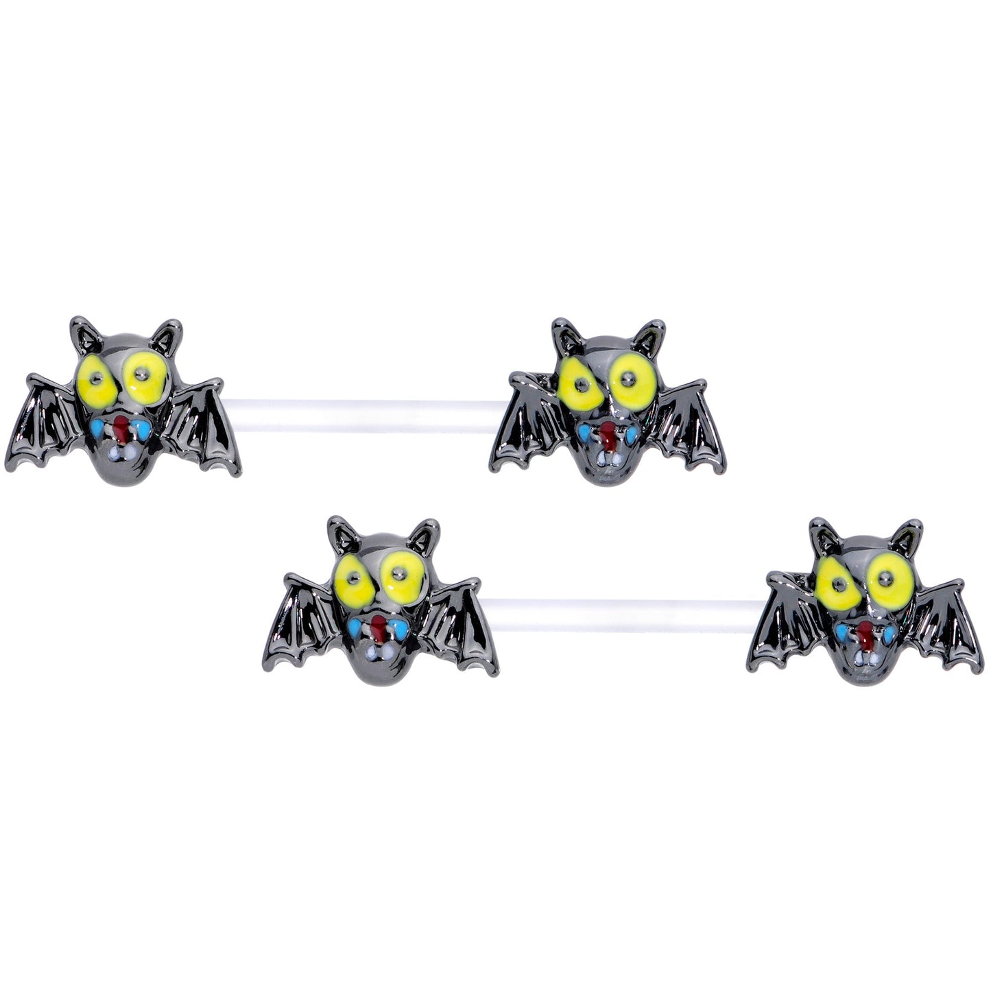 14G 9/16 Clear Bioplast Vampire Bat Barbell Nipple Ring Set