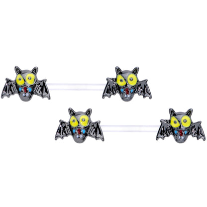 14G 9/16 Clear Bioplast Vampire Bat Barbell Nipple Ring Set