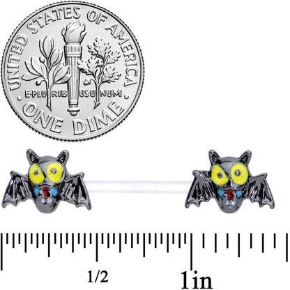 14G 9/16 Clear Bioplast Vampire Bat Barbell Nipple Ring Set