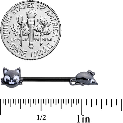14G 9/16 Black Cat Mouse Halloween Barbell Nipple Ring Set