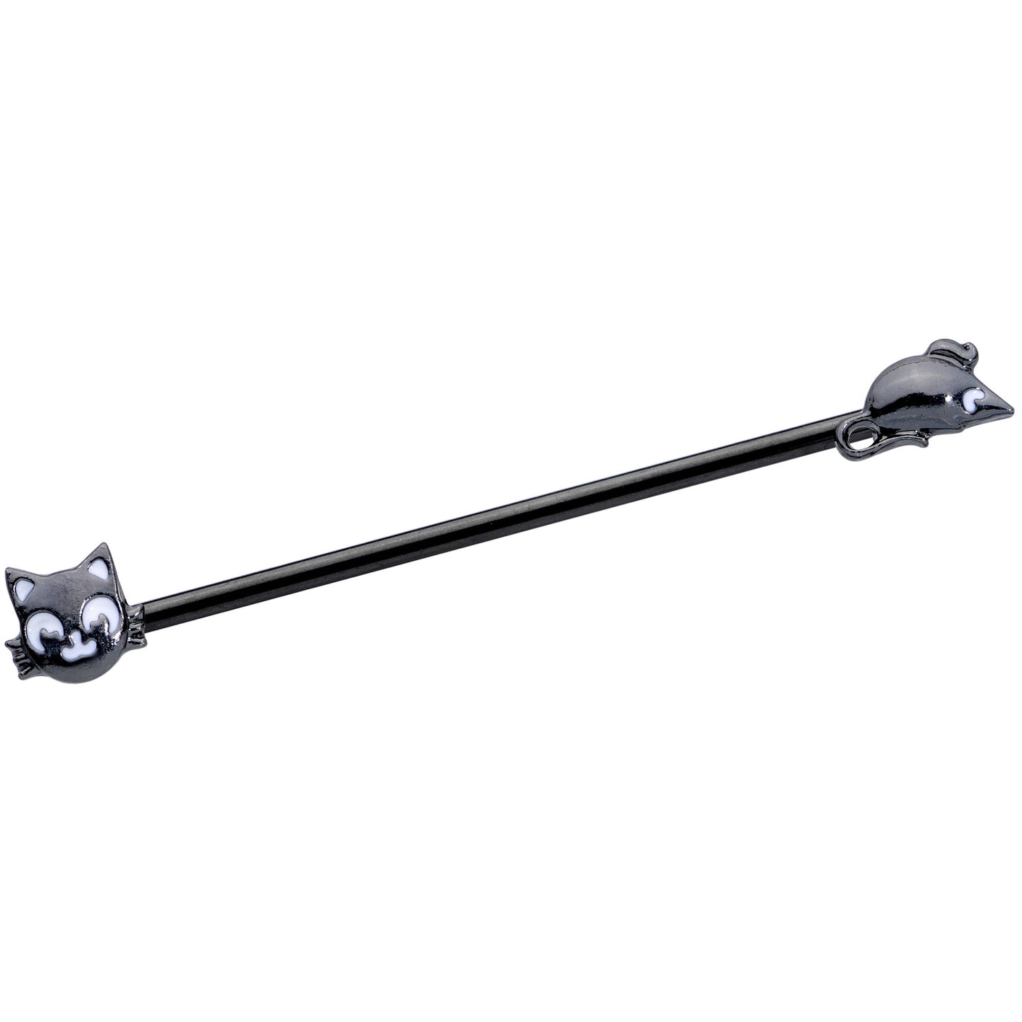 14G Black Cat Mouse Halloween Industrial Barbell 38mm