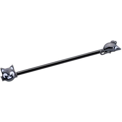 14G Black Cat Mouse Halloween Industrial Barbell 38mm
