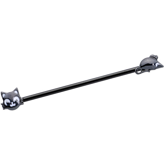 14G Black Cat Mouse Halloween Industrial Barbell 38mm