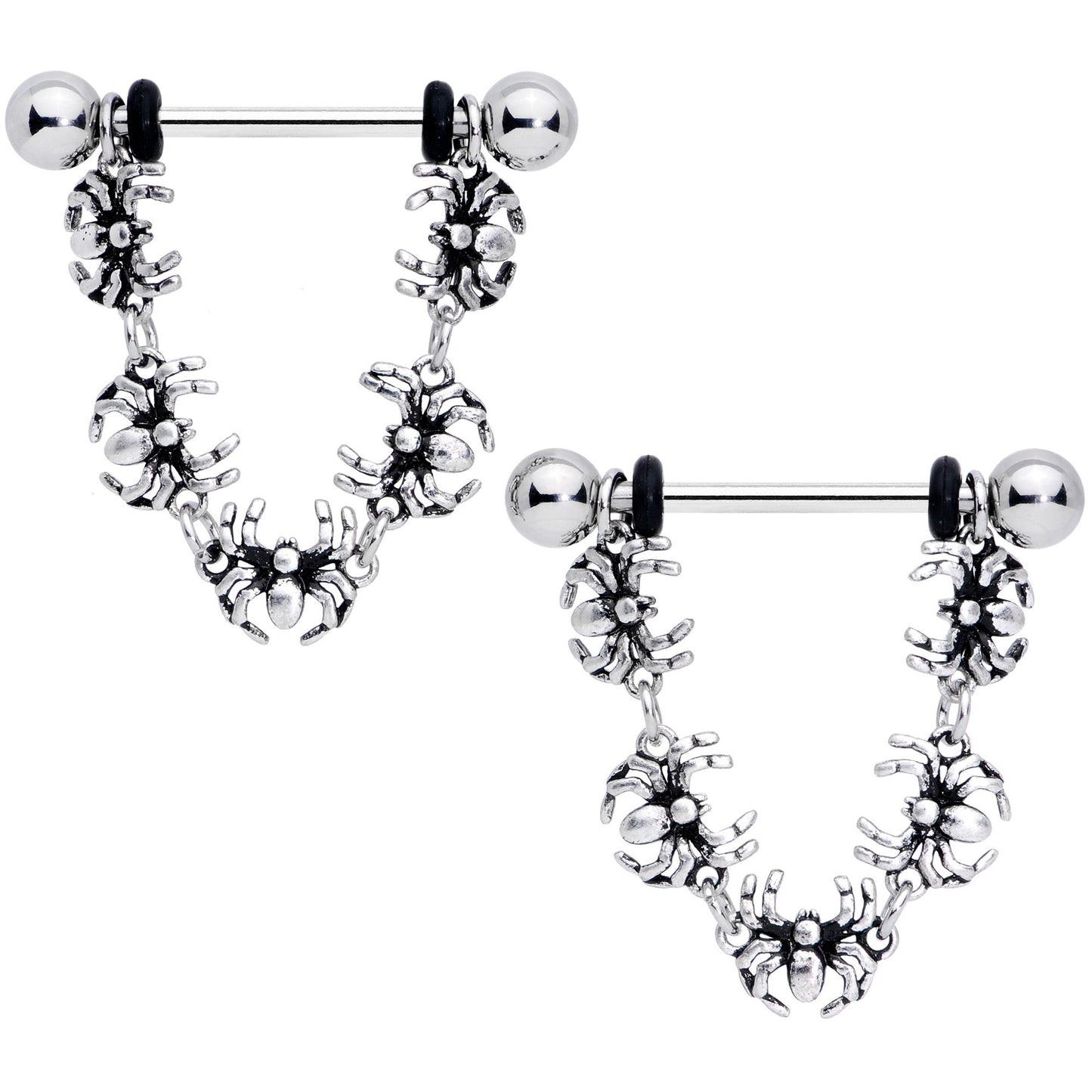 14G 9/16 Spiders Halloween Dangle Barbell Nipple Ring Set