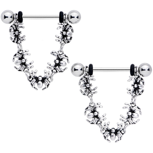 14G 9/16 Spiders Halloween Dangle Barbell Nipple Ring Set
