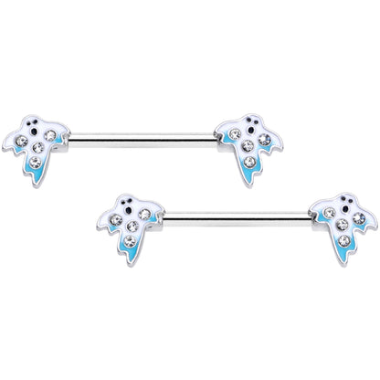 14G 9/16 Clear Gem White Ghost Halloween Barbell Nipple Ring Set