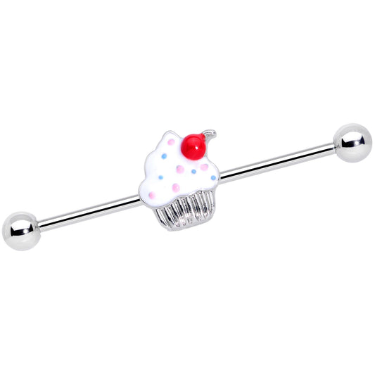 14G Red White Sprinkle Cherry Cupcake Industrial Barbell 38mm