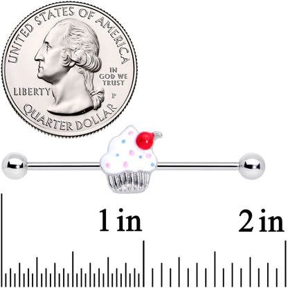14G Red White Sprinkle Cherry Cupcake Industrial Barbell 38mm