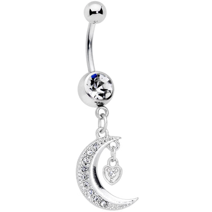 Clear CZ Gem Heart Padlock Crescent Moon Dangle Belly Ring