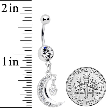 Clear CZ Gem Heart Padlock Crescent Moon Dangle Belly Ring