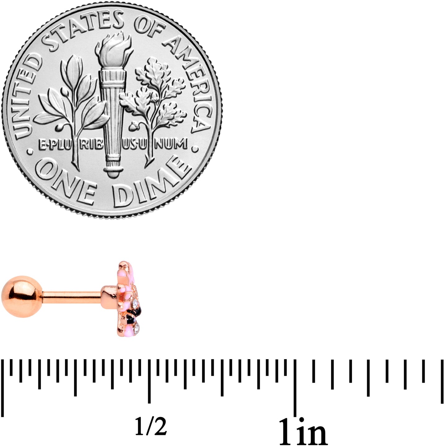 16G 1/4 Clear Gem Rose Gold Tone Flower Bee Cartilage Tragus