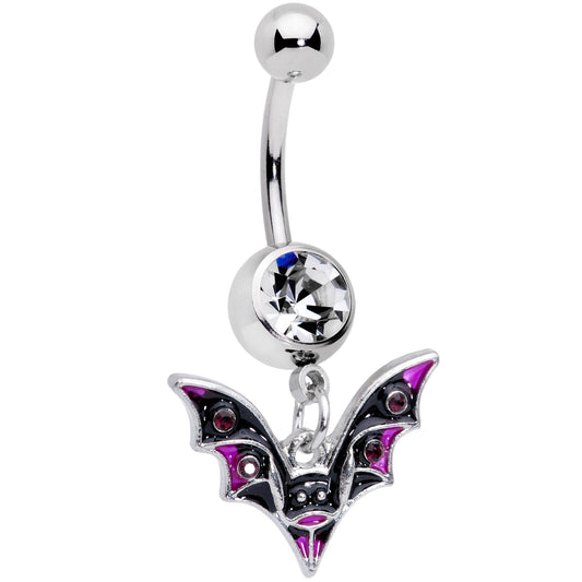 Clear Purple Gem Black Purple Bat Halloween Dangle Belly Ring