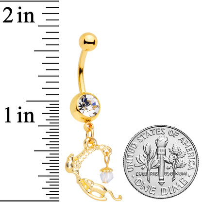 Clear Gem Gold Tone Wheat Mice Dangle Belly Ring