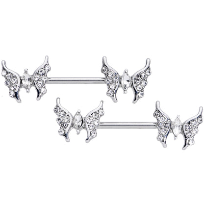 14G 9/16 Clear CZ Gem Drama Butterfly Barbell Nipple Ring Set