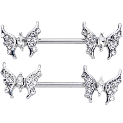 14G 9/16 Clear CZ Gem Drama Butterfly Barbell Nipple Ring Set