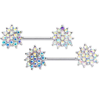 14G 9/16 Aurora Gem Sunburst Barbell Nipple Ring Set