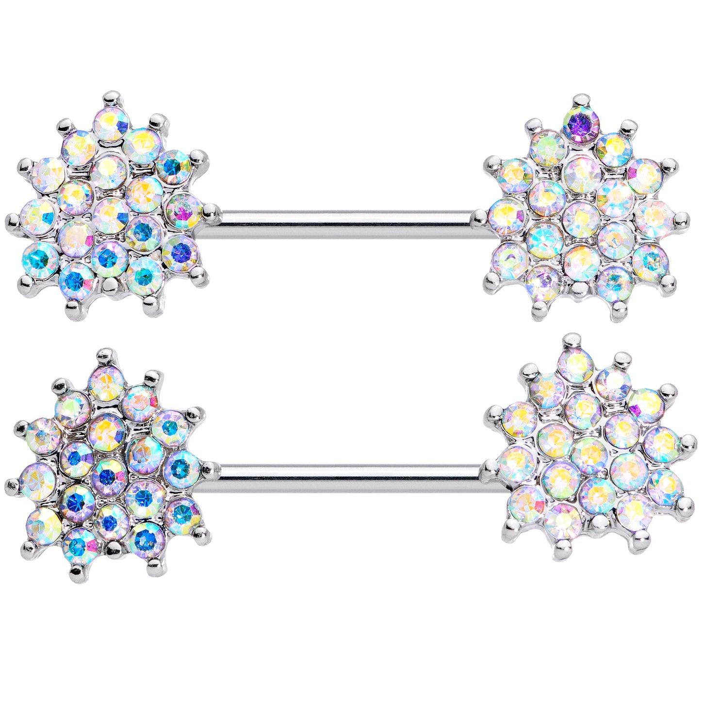 14G 9/16 Aurora Gem Sunburst Barbell Nipple Ring Set