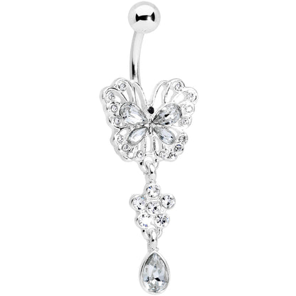 Clear Gem Lacy Butterfly Flower Drop Dangle Belly Ring