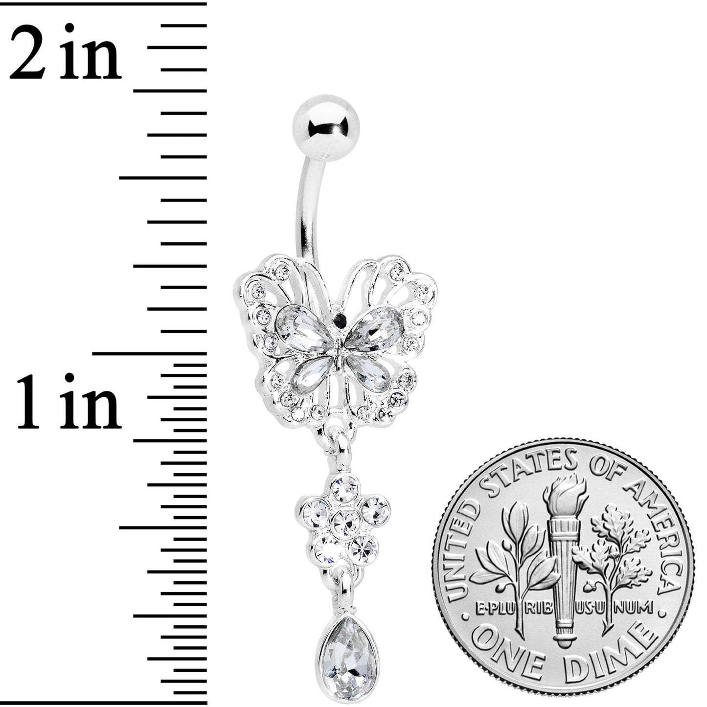 Clear Gem Lacy Butterfly Flower Drop Dangle Belly Ring