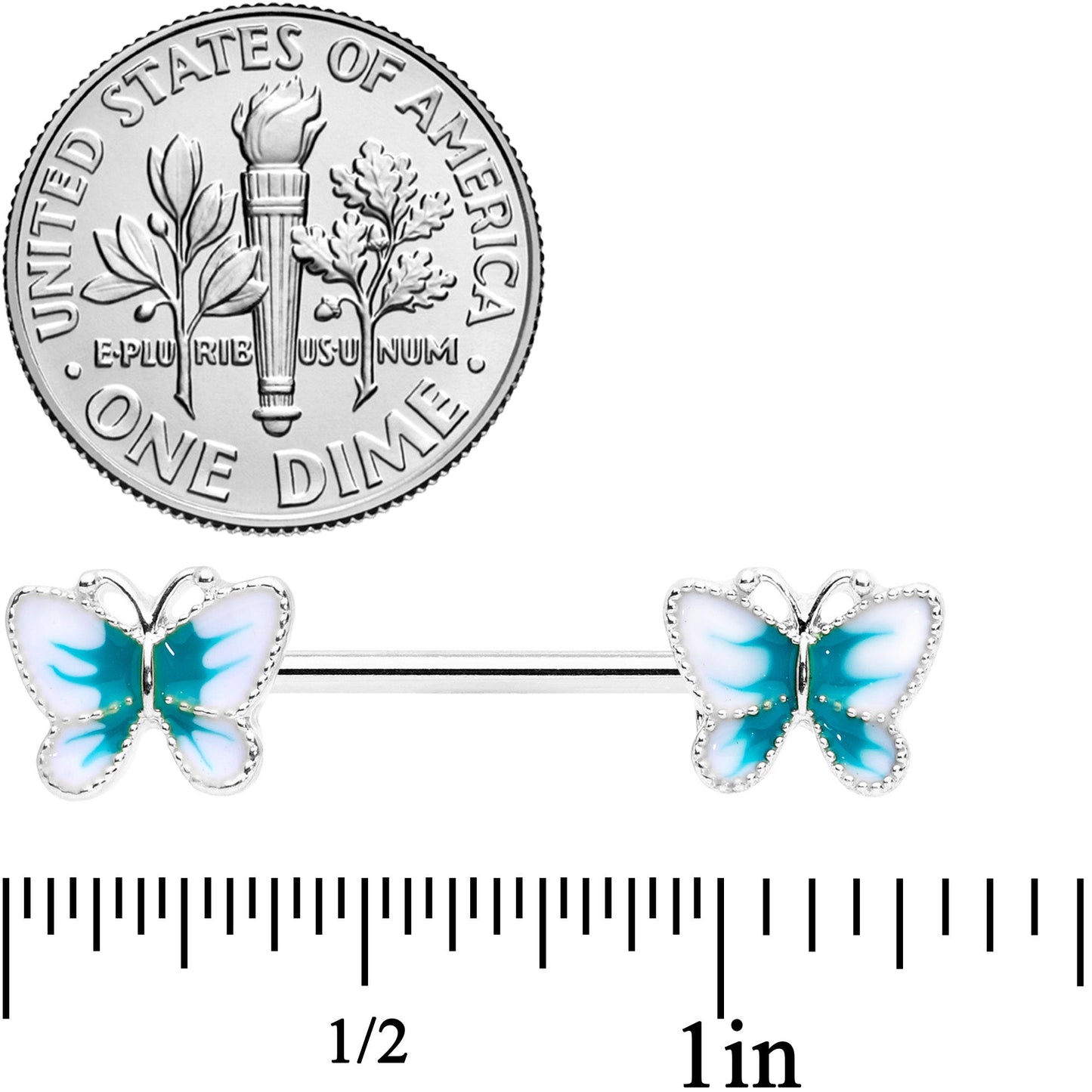 14G 9/16 White Green Butterfly Barbell Nipple Set