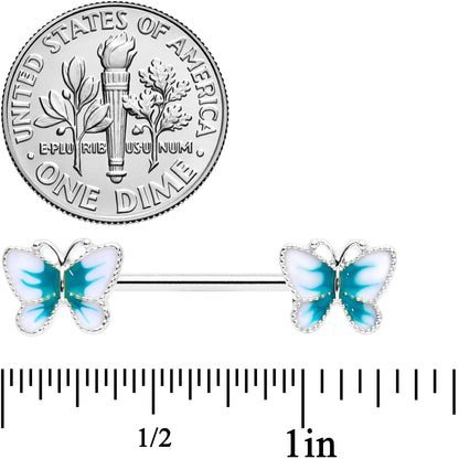 14G 9/16 White Green Butterfly Barbell Nipple Set